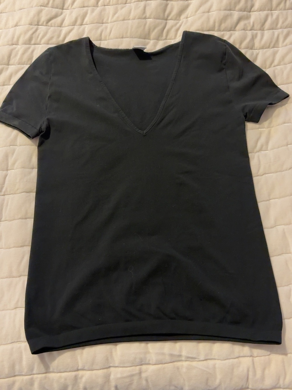 Vintage Express Black Stretch V-Neck Top Size Large Made in Italy